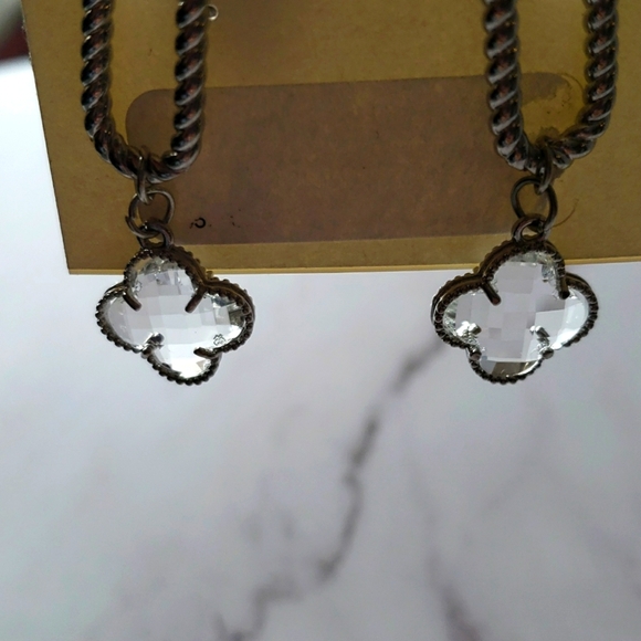 Cato Cutout Crystal Floral Filagree Chain Earrings In Nickel Free Silvertone - Picture 2 of 4